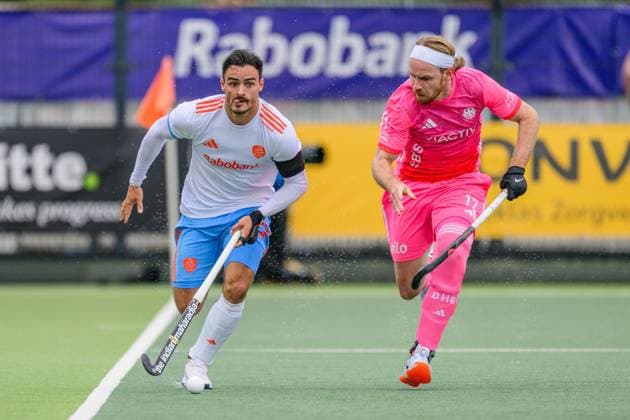 ROTTERDAM, 13-06-2026, HC Rotterdam, FIH Hockey Pro League Men, Season 2025-2026. Tijmen Reyenga and Martin Zwicker during the game Netherlands - Germany (1st match). Netherlands - Germany (1st match)  x204331913x Copyright: