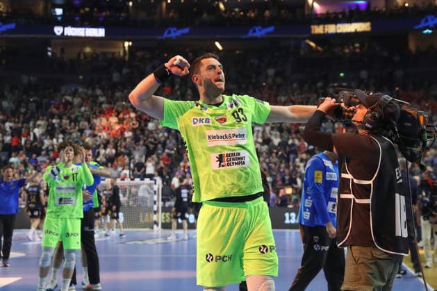 13.06.2026, xtgx, Handball, EHF Champions League Halbfinale, SC Magdeburg - Füchse Berlin v.l. Mijajlo Marsenic (Berlin, 93) Jubel ueber den Sieg, Jubel nach Spielende Koeln