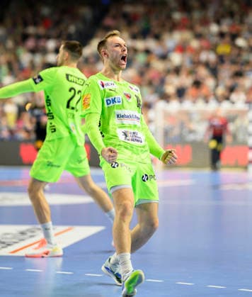 Schlussjubel Mathias GIDSEL (B). Halbfinale SC Magdeburg (MD) vs Füchse Berlin, am 13.06.2026 Männer Handball EHF Champions League Final4 2026, vom 13.06. - 14.06.2026 in Köln Deutschland. Lanxess Arena