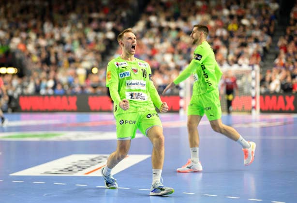 Schlussjubel Mathias GIDSEL (B). Halbfinale SC Magdeburg (MD) vs Füchse Berlin, am 13.06.2026 Männer Handball EHF Champions League Final4 2026, vom 13.06. - 14.06.2026 in Köln Deutschland. Lanxess Arena