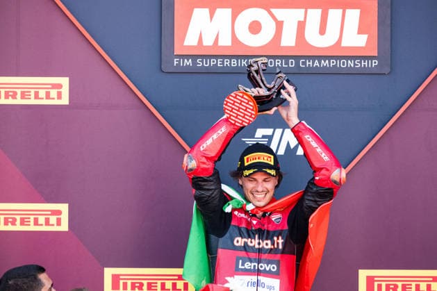 MOTORSPORTS - Superbike - Pirelli Emilia Romagna Round Photo by IPA ABACAPRESS.COM85646101 - Nicolo Bulega (ITA), winner of Race 1 of the SBK - SUPERBIKE Pirelli Emilia Romagna Round. At the Misano World Circuit Marco Simoncelli in Misano Adriatico, RN, Italy. On June 13, 2026. Italy Italy  Copyright: xIPAxSport ABACAx