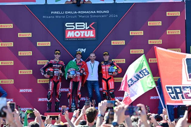 MOTORSPORTS - Superbike - Pirelli Emilia Romagna Round Photo by IPA ABACAPRESS.COM85646085 - Podium for Race 1 at the Pirelli Emilia Romagna Round, World Superbike (SBK) race in Italy, June 13, 2026 Italy Italy  Copyright: xIPAxSport ABACAx