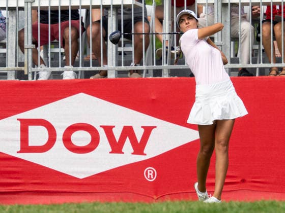 MIDLAND, MI - JUNE 13: Carolina Chacarra tee™s off the first hole during round three of the LPGA, Golf Damen Dow Championship on June 13, 2026, at Midland Country Club in Midland, Michigan. (Photo by Joseph Weiser Icon Sportswire) GOLF: JUN 13 LPGA Dow Championship EDITORIAL USE ONLY Icon2606130203