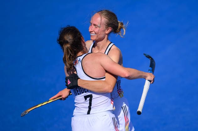 England Women v Germany Women Women s FIH Pro League Linnea Weidemann and Lisa Nolte of Germany Women celebrate victory over England Women during the Women s FIH Pro League match at Lee Valley Hockey Tennis Centre, Stratford 13 06 2026 UK Newspapers OUT Copyright: xGraemexWilcocksonx FIL-23552-0010
