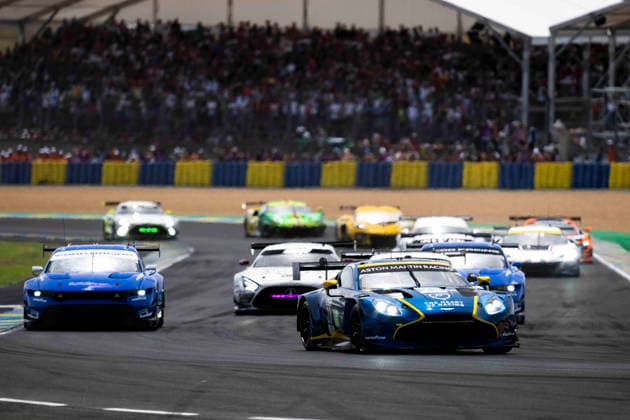 24 HEURES DU MANS 2026 - RACE - SATURDAY 23 NEWELL Gray (usa), BARRICHELLO Eduardo (bra), ADAM Jonny (gbr), Heart of Racing Team, Aston Martin Vantage AMR LMGT3 23, LM GT3, action, start of the race, depart, during the 24 Hours of Le Mans 2026, 3rd round of the 2026 FIA World Endurance Championship, on June 13, 2026 on the Circuit des 24 Heures du Mans in Le Mans, France - Le MansFrance  Copyright: xFabrizioxBoldonix