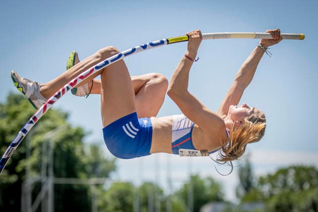 MANNHEIM, GERMANY - JUNE 13, 2026 : Renáta Bergstrom (SVK Slovakia) competing in the women’s U20 pole vault during the Juniorengala 2026 at Michael-Hoffmann-Stadion on June 13, 2026 in Mannheim, Germany. Baden-Wuerttemberg Germany Copyright: xAxelxKohringx