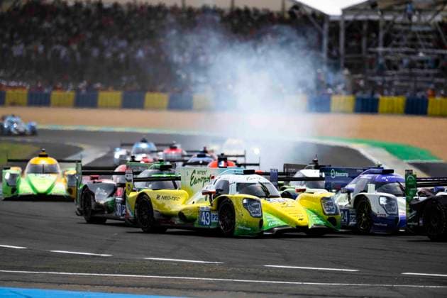 24 HEURES DU MANS 2026 - RACE - SATURDAY 43 SMIECHOWSKI Jakub (pol), DILLMANN Tom (fra), YELLOLY Nicholas (gbr), Inter Europol Competition, Oreca 07 Gibson 43, LMP2, action, start of the race, depart, during the 24 Hours of Le Mans 2026, 3rd round of the 2026 FIA World Endurance Championship, on June 13, 2026 on the Circuit des 24 Heures du Mans in Le Mans, France - Le MansFrance  Copyright: xFabrizioxBoldonix