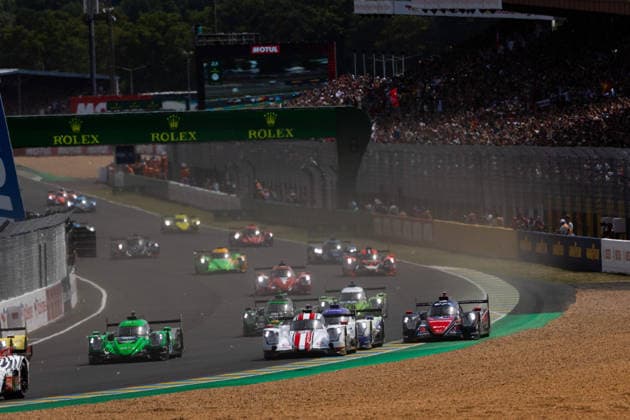 24 HEURES DU MANS 2026 - RACE - SATURDAY Start 28 LAFARGUE Paul (fra), RINICELLA Valerio (ita), VAN UITERT Job (nld), IDEC Oreca 07 Gibson 28, LMP2, action 04 KURTZ George (usa), QUINN Alexander (gbr), HEINRICH Laurin (ger), Crowdstrike Racing by APR, Oreca 07 Gibson 4, LMP2 Pro-AM, action 29 ROUSSET Louis (fra), MASSON Esteban (fra), GRAY Oliver (gbr), Forestier Racing by Panis, Oreca 07 Gibson 29, LMP2, action during the 24 Hours of Le Mans 2026, 3rd round of the 2026 FIA World Endurance Championship, on June 13, 2026 on the Circuit des 24 Heures du Mans in Le Mans, France -  Copyright: xJoaoxFilipex