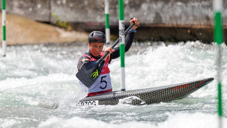 Andrea Herzog (GER) bei ICF CANOE SLALOM WORLD CUP, Kanusport, Frauen, Canadier, 2026, am 13.06.2026 in Augsburg, Eiskanal. Bayern Deutschland