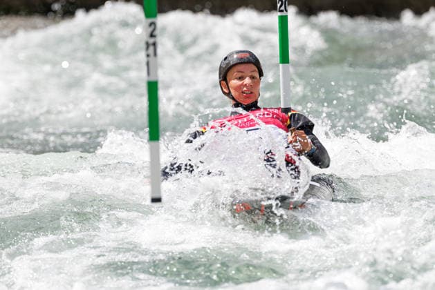 Andrea Herzog (GER) bei ICF CANOE SLALOM WORLD CUP, Kanusport, Frauen, Canadier, 2026, am 13.06.2026 in Augsburg, Eiskanal. Bayern Deutschland