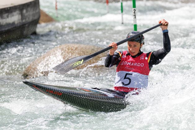 Andrea Herzog (GER) bei ICF CANOE SLALOM WORLD CUP, Kanusport, Frauen, Canadier, 2026, am 13.06.2026 in Augsburg, Eiskanal. Bayern Deutschland