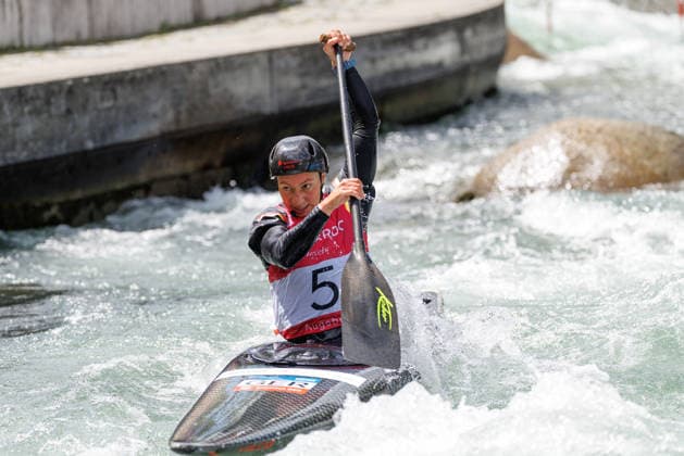Andrea Herzog (GER) bei ICF CANOE SLALOM WORLD CUP, Kanusport, Frauen, Canadier, 2026, am 13.06.2026 in Augsburg, Eiskanal. Bayern Deutschland