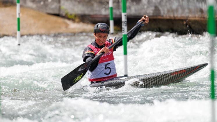Andrea Herzog (GER) bei ICF CANOE SLALOM WORLD CUP, Kanusport, Frauen, Canadier, 2026, am 13.06.2026 in Augsburg, Eiskanal. Bayern Deutschland