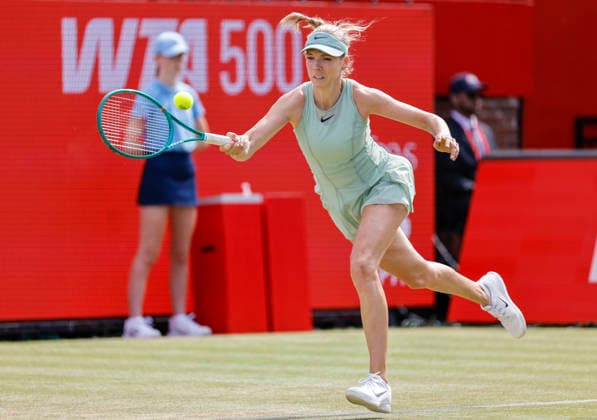 RECORD DATE NOT STATED 13th June 2026; HSBC Championships, Queens Club, West Kensington, London, England; HSBC Championships Tennis, Day Four; Katie Boulter (GBR) plays a forehand shot against Donna Vekic (CRO) in their Semifinal match HongboxChen