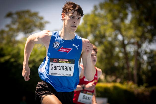 MANNHEIM, GERMANY - JUNE 13, 2026 : Jannis Gartmann (GER VfL Sindelfingen) competing in the men’s U20 400m hurdles during the Juniorengala 2026 at Michael-Hoffmann-Stadion on June 13, 2026 in Mannheim, Germany. Baden-Wuerttemberg Germany Copyright: xAxelxKohringx