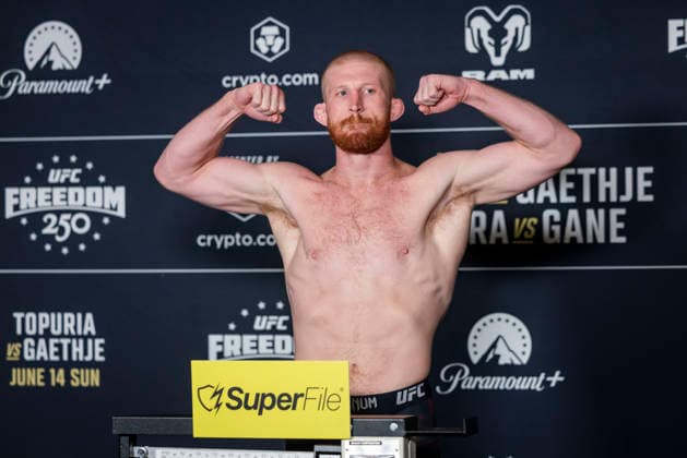 UFC Middleweight fighter Bo Nickal poses during the UFC Freedom 250 official weigh-ins in Washington, DC, on Saturday, June 13, 2026. The martial arts bouts are scheduled to take place on the South Lawn of the White House on June 14.  WAX20260613918 JIMxLOxSCALZO