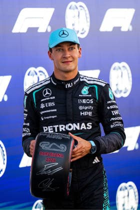 ESP, MSC Cruises Grand Prix von Barcelona-Katalonien, Qualifying Day, Formel 1 Weltmeisterschaft Saison 2026 13.06.2026, Circuit de Barcelona Catalunya, Barcelona, ESP, MSC Cruises Grand Prix von Barcelona-Katalonien, Qualifying Day, Formel 1 Weltmeisterschaft Saison 2026, George Russell (Mercedes-AMG Petronas F1 Team, Großbritannien, 63) nach dem gewonnenen Qualifying