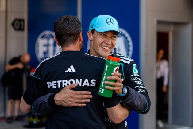 George Russell Pole Position Grand Prix von Barcelona-Catalunya (Mercedes-AMG Petronas F1 Team, Großbritannien, 63), ESP, Formel 1 Weltmeisterschaft, Grand Prix von Barcelona-Catalunya, Circuit de Barcelona-Catalunya, Qualifying Day, Saison 2026, 13.06.2026 ESP, Formel 1 Weltmeisterschaft, Grand Prix von Barcelona-Catalunya, Circuit de Barcelona-Catalunya, Qualifying Day, Saison 2026, 13.06.2026 Barcelona
