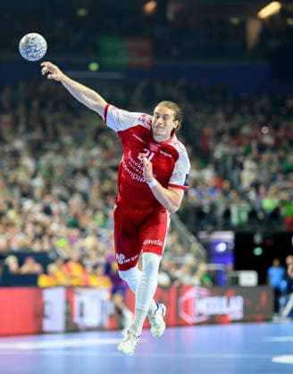 Juri Knorr (AH) Aktion. Halbfinale Aalborg Handbold (AH) vs Barca, am 13.06.2026 Männer Handball EHF Champions League Final4 2026, vom 13.06. - 14.06.2026 in Köln Deutschland. Lanxess Arena