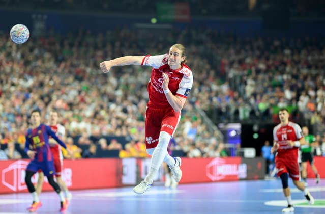 Juri Knorr (AH) Aktion. Halbfinale Aalborg Handbold (AH) vs Barca, am 13.06.2026 Männer Handball EHF Champions League Final4 2026, vom 13.06. - 14.06.2026 in Köln Deutschland. Lanxess Arena