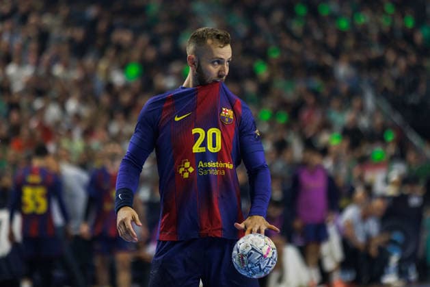 Aleix GOMEZ FC Barcelona, Barca Barca, 20) schießt schiesst einen Siebenmeter GER, Aalborg Handbold vs. FC Barcelona, Handball, TruckScout24 EHF FINAL4 2026, Halbfinale, Spielzeit 2025 2026, 13.06.2026, GER, Aalborg Handbold vs. FC Barcelona, Handball, TruckScout24 EHF FINAL4 2026, Halbfinale, Spielzeit 2025 2026, 13.06.2026, Koeln