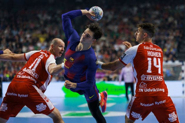 Domen MAKUC FC Barcelona, Barca Barca, 35) erzielt ein Tor, Aktion, Torwurf GER, Aalborg Handbold vs. FC Barcelona, Handball, TruckScout24 EHF FINAL4 2026, Halbfinale, Spielzeit 2025 2026, 13.06.2026, GER, Aalborg Handbold vs. FC Barcelona, Handball, TruckScout24 EHF FINAL4 2026, Halbfinale, Spielzeit 2025 2026, 13.06.2026, Koeln