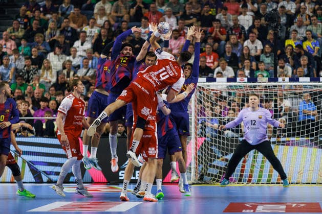 Mads HOXER (Aalborg Handbold, 14) erzielt ein Tor, Aktion, Torwurf GER, Aalborg Handbold vs. FC Barcelona, Barca Handball, TruckScout24 EHF FINAL4 2026, Halbfinale, Spielzeit 2025 2026, 13.06.2026, GER, Aalborg Handbold vs. FC Barcelona, Handball, TruckScout24 EHF FINAL4 2026, Halbfinale, Spielzeit 2025 2026, 13.06.2026, Koeln