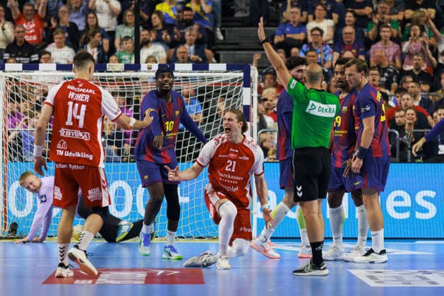 Juri KNORR (Aalborg Handbold, 21) Jubel, Freude, Leidenschaft, Erfolg, Emotion, Begeisterung, positive Emotionen GER, Aalborg Handbold vs. FC Barcelona, Barca Handball, TruckScout24 EHF FINAL4 2026, Halbfinale, Spielzeit 2025 2026, 13.06.2026, GER, Aalborg Handbold vs. FC Barcelona, Handball, TruckScout24 EHF FINAL4 2026, Halbfinale, Spielzeit 2025 2026, 13.06.2026, Koeln