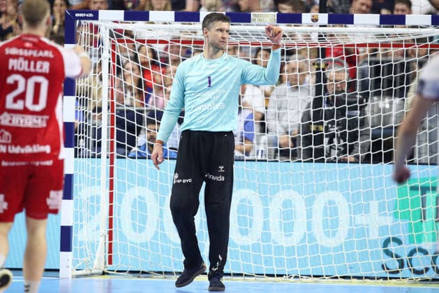 13.06.2025, xtgx, Handball, EHF Champions League Halbfinale, Aalborg Handbold - FC Barcelona, Barca v.l. Niklas Landin (Aalborg, 1) Jubelt ueber gehaltenen Ball, abgewehrt, gehalten, Torhueter Koeln