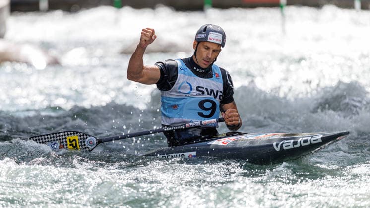 Matej Benus (SVK) bei ICF CANOE SLALOM WORLD CUP, Kanusport, Männer, Canadier, 2026, am 13.06.2026 in Augsburg, Eiskanal. Bayern Deutschland