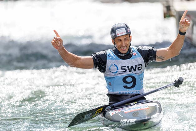 Matej Benus (SVK) bei ICF CANOE SLALOM WORLD CUP, Kanusport, Männer, Canadier, 2026, am 13.06.2026 in Augsburg, Eiskanal. Bayern Deutschland
