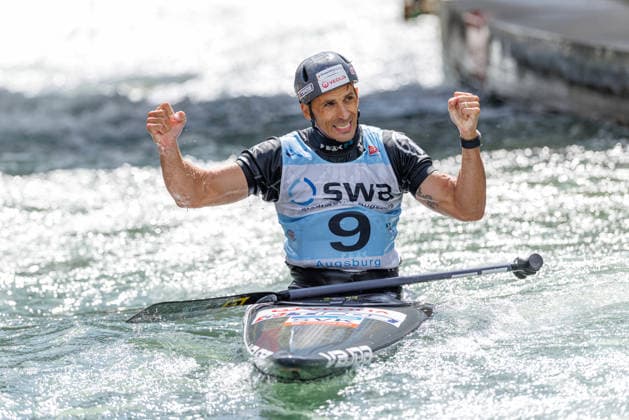 Matej Benus (SVK) bei ICF CANOE SLALOM WORLD CUP, Kanusport, Männer, Canadier, 2026, am 13.06.2026 in Augsburg, Eiskanal. Bayern Deutschland