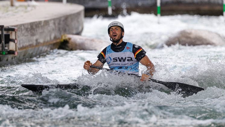 Sideris Tasiadis (GER) bei ICF CANOE SLALOM WORLD CUP, Kanusport, Männer, Canadier, 2026, am 13.06.2026 in Augsburg, Eiskanal. Bayern Deutschland