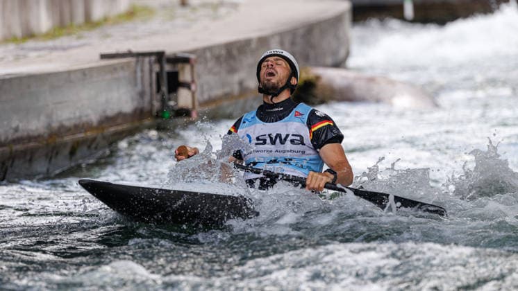 Sideris Tasiadis (GER) bei ICF CANOE SLALOM WORLD CUP, Kanusport, Männer, Canadier, 2026, am 13.06.2026 in Augsburg, Eiskanal. Bayern Deutschland