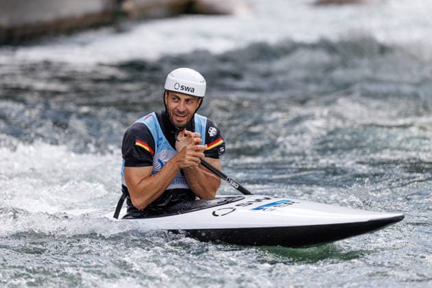 Sideris Tasiadis (GER) bei ICF CANOE SLALOM WORLD CUP, Kanusport, Männer, Canadier, 2026, am 13.06.2026 in Augsburg, Eiskanal. Bayern Deutschland
