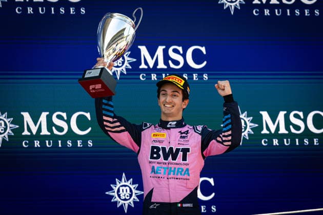 AUTO - FORMULA 2 2026 - BARCELONA MINI Gabriele (ita), MP Motorsport, Dallara F2 2024, portrait podium during the 5th round of the 2026 FIA Formula 2 Championship from June 12 to 14, 2026 on the Circuit de Barcelona-Catalunya, in Montmelo, Spain - MontmeloSpain  Copyright: xXavixBonillax