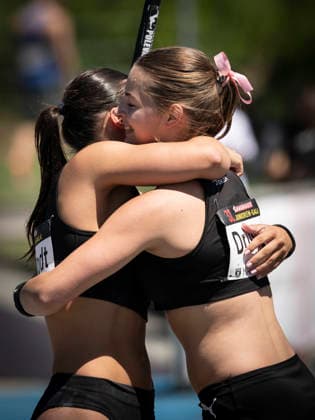 MANNHEIM, GERMANY - JUNE 13, 2026 : Eva Marie Weisbrodt (GER MTG Mannheim) and Mira Drissler (GER MTG Mannheim) celebrating during the women’s U20 pole vault of the Juniorengala 2026 at Michael-Hoffmann-Stadion on June 13, 2026 in Mannheim, Germany. Baden-Wuerttemberg Germany Copyright: xAxelxKohringx