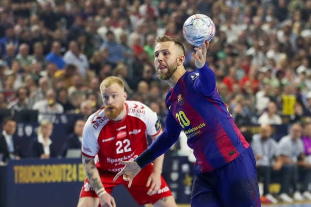 Cologne 13.06.2026. Pilka reczna EHF Liga Mistrzow sezon 2025 26 final4 mecz: Aalborg Handbold - Barca --- Handball EHF Champions League season 2025 26 final4 match: Aalborg Handbold - Barca nz Gomez Aleix Fot. Kacper Staniec NEWSPIX.PL --- newspix.pl 