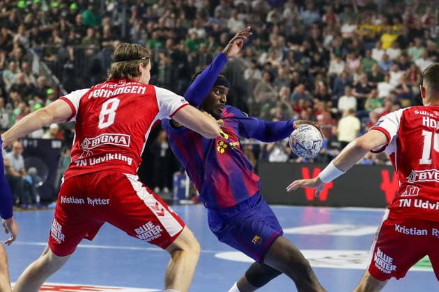 Cologne 13.06.2026. Pilka reczna EHF Liga Mistrzow sezon 2025 26 final4 mecz: Aalborg Handbold - Barca --- Handball EHF Champions League season 2025 26 final4 match: Aalborg Handbold - Barca nz Dika Mem Fot. Kacper Staniec NEWSPIX.PL --- newspix.pl 