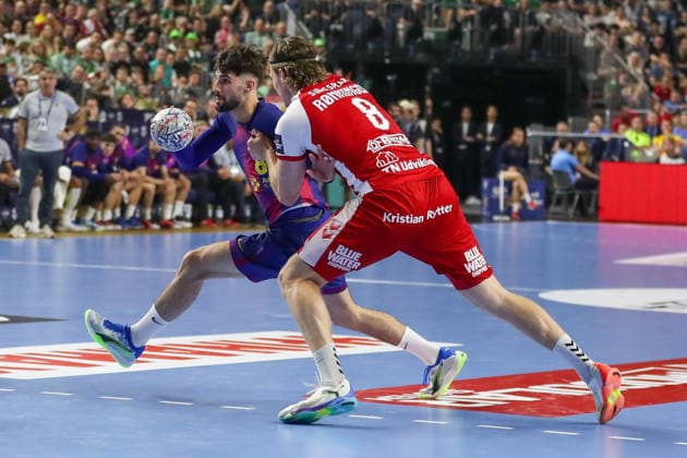 Cologne 13.06.2026. Pilka reczna EHF Liga Mistrzow sezon 2025 26 final4 mecz: Aalborg Handbold - Barca --- Handball EHF Champions League season 2025 26 final4 match: Aalborg Handbold - Barca nz Barrufet Ian Fot. Kacper Staniec NEWSPIX.PL --- newspix.pl 