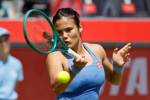 RECORD DATE NOT STATED 13th June 2026; HSBC Championships, Queens Club, West Kensington, London, England; HSBC Championships Tennis, Day Four; Emma Raducanu (GBR) plays forehand shot against Kamilla Rakhimova (UZB) HongboxChen