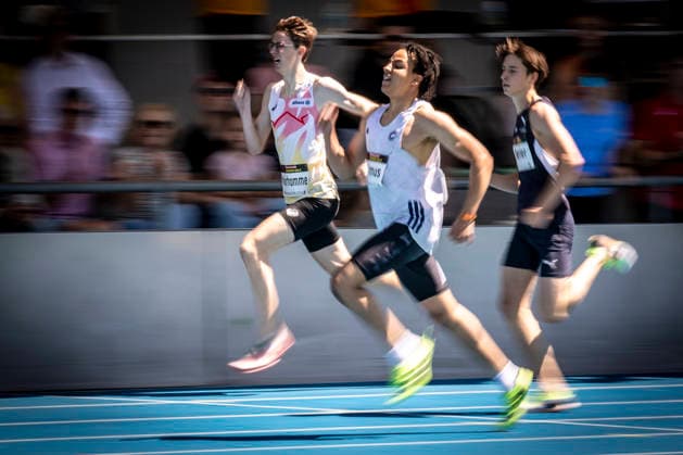 MANNHEIM, GERMANY - JUNE 13, 2026 : Paul Noirhomme (BEL Belgium), Adrian Primus (GER SCC Berlin) competing in the men’s U20 400m during the Juniorengala 2026 at Michael-Hoffmann-Stadion on June 13, 2026 in Mannheim, Germany. Baden-Wuerttemberg Germany Copyright: xAxelxKohringx