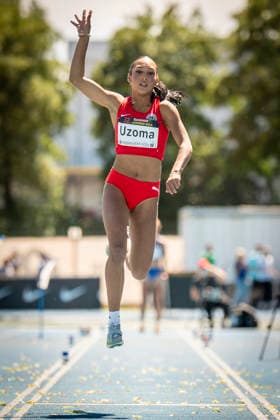 MANNHEIM, GERMANY - JUNE 13, 2026 : Emily Uzoma (GER SC Poppenbuettel) competing in the women’s triple jump during the Juniorengala 2026 at Michael-Hoffmann-Stadion on June 13, 2026 in Mannheim, Germany. Baden-Wuerttemberg Germany Copyright: xAxelxKohringx