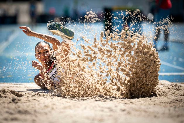 MANNHEIM, GERMANY - JUNE 13, 2026 : Emily Uzoma (GER SC Poppenbuettel) competing in the women’s triple jump during the Juniorengala 2026 at Michael-Hoffmann-Stadion on June 13, 2026 in Mannheim, Germany. Baden-Wuerttemberg Germany Copyright: xAxelxKohringx