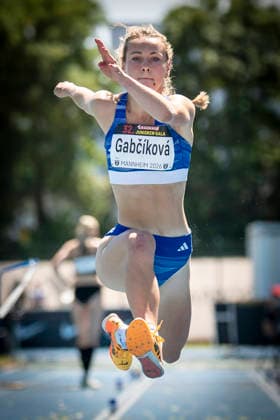 MANNHEIM, GERMANY - JUNE 13, 2026 : Nela Gabcikova (SVK Slovakia) competing in the women’s triple jump during the Juniorengala 2026 at Michael-Hoffmann-Stadion on June 13, 2026 in Mannheim, Germany. Baden-Wuerttemberg Germany Copyright: xAxelxKohringx