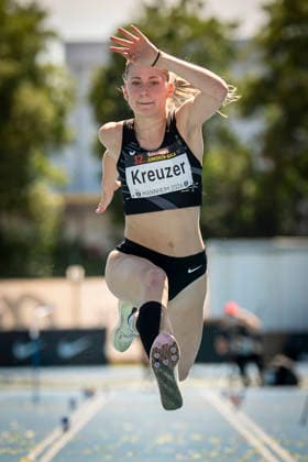 MANNHEIM, GERMANY - JUNE 13, 2026 : Vivienne Kreuzer (SUI Switzerland) competing in the women’s triple jump during the Juniorengala 2026 at Michael-Hoffmann-Stadion on June 13, 2026 in Mannheim, Germany. Baden-Wuerttemberg Germany Copyright: xAxelxKohringx