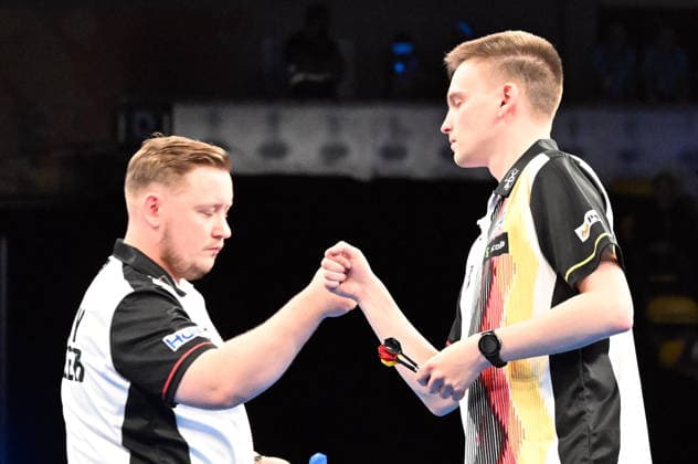 13.06.2026, xhbx, Dart World Cup of Darts 2026, v.l. Martin Schindler (Deutschland), Ricardo Pietreczko (Deutschland) (DFL DFB REGULATIONS PROHIBIT ANY USE OF PHOTOGRAPHS as IMAGE SEQUENCES and or QUASI-VIDEO) Frankfurt
