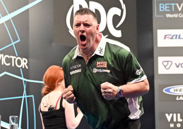 13.06.2026, xhbx, Dart World Cup of Darts 2026, v.l. Daryl Gurney (Nordirland) (DFL DFB REGULATIONS PROHIBIT ANY USE OF PHOTOGRAPHS as IMAGE SEQUENCES and or QUASI-VIDEO) Frankfurt