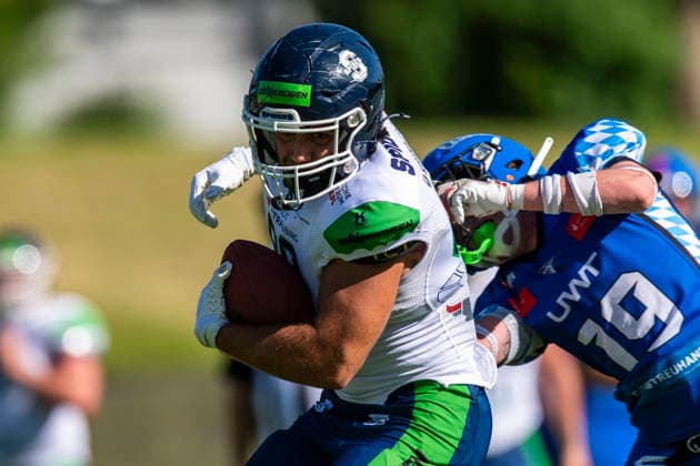 p88 mit David King (Allgaeu Comets, DB, 19) GER, Allgaeu Comets vs Straubing Spiders, American Football, GFL, Saison 2026, Week 06, 13.06.2026 GER, Allgaeu Comets vs Straubing Spiders, American Football, GFL, Saison 2026, Week 06, 13.06.2026 Kempten