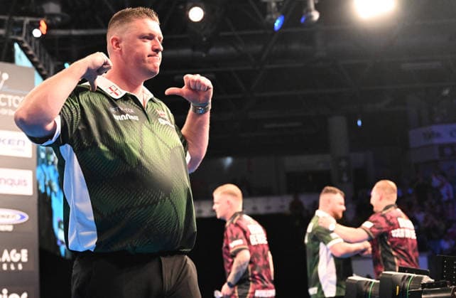 13.06.2026, xhbx, Dart World Cup of Darts 2026, v.l. Daryl Gurney (Nordirland) (DFL DFB REGULATIONS PROHIBIT ANY USE OF PHOTOGRAPHS as IMAGE SEQUENCES and or QUASI-VIDEO) Frankfurt
